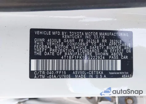 2016 Toyota Camry Se from USA, damaged, VIN 4T1BF1FK1GU222924
